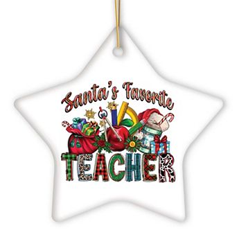Santa’s Favorite Teacher Fun Holiday Christmas Ornament, Star Version