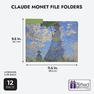 12pcs Claude Monet Decorative File Folders Letter Size 1/3 Cut Manilla Organizer