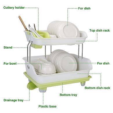 2-tier Dish Drying Rack Cutlery Drainer Holder Kitchen Organizer Storage Shelf