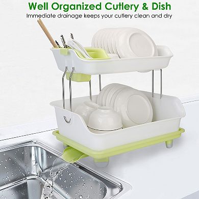 2-tier Dish Drying Rack Cutlery Drainer Holder Kitchen Organizer Storage Shelf