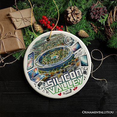 Artistic Silicon Valley Ceramic Ornament, Gift for Technology Enthusiast
