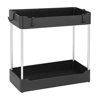 2 tier Under Sink Shelf Organizer with 4 Hooks, Space-Saving Bathroom Storage Rack