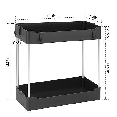 2-Tier Under Sink Shelf Organizer with 4 Hooks, Space-Saving Bathroom Storage Rack