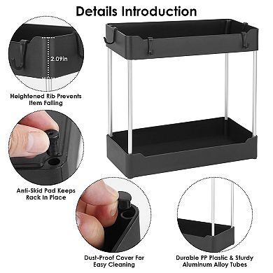 2-Tier Under Sink Shelf Organizer with 4 Hooks, Space-Saving Bathroom Storage Rack