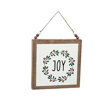 Parisloft Joy Wooden Holiday Wall Sign with Wood Bead String Hanger