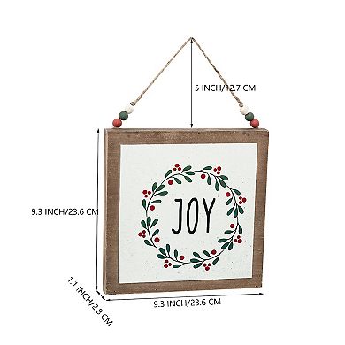 Parisloft Joy Wooden Holiday Wall Sign with Wood Bead String Hanger