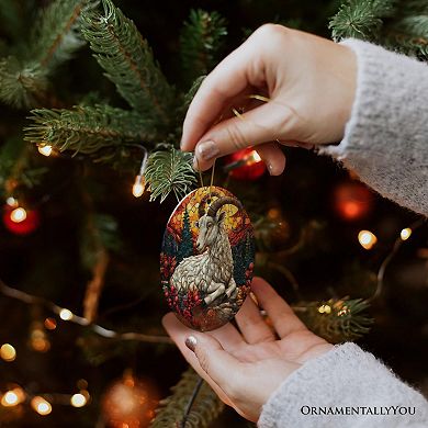 Elegant Goat Stained Glass Theme Ceramic Ornament, Buck and Doe Mountain Animal Decor Version 1