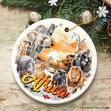 Natural Beauty and African Wildlife Artistic Ornament, Watercolor Safari View of Africa Souvenir