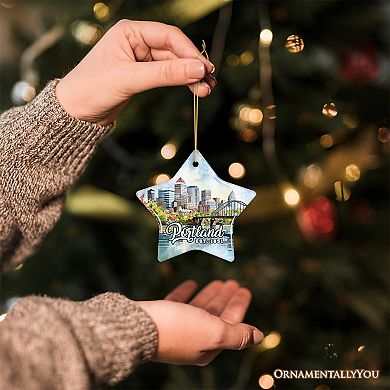 Portland City Skyline Ceramic Ornament, Oregon Travel Souvenir Christmas Decoration