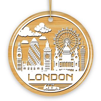 London City Unique Paper Art Themed Ceramic Christmas Ornament, Circle Version