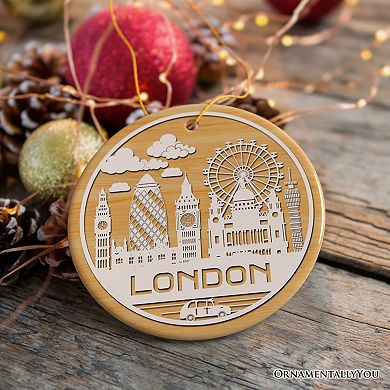 London City Unique Paper Art Themed Ceramic Christmas Ornament, Circle Version