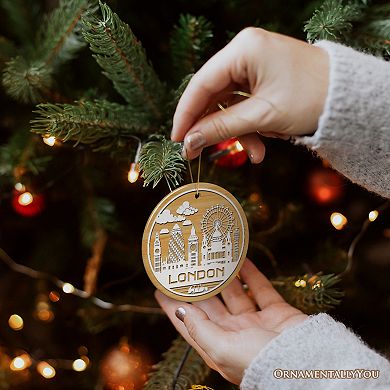 London City Unique Paper Art Themed Ceramic Christmas Ornament, Circle Version