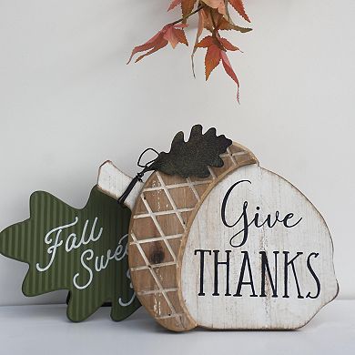Parisloft Give Thanks Farmhouse Wood and Metal Acorn Accent Tabletop Decor