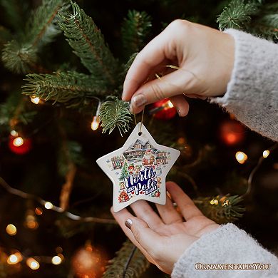 City of North Pole Alaska Artistic Christmas Ornament, Ceramic Souvenir with Santa and Elf, Star