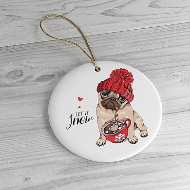 Cute Christmas Pug Ornament, Circle Version