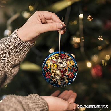 Elegant Goat Stained Glass Theme Ceramic Ornament, Buck and Doe Mountain Animal Decor Version 2