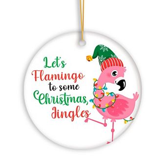 Let’s Flamingo to Some Christmas Jingles Cute Bird Ornament, Circle Version