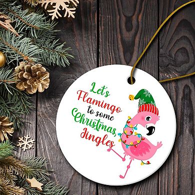 Let’s Flamingo to Some Christmas Jingles Cute Bird Ornament, Circle Version