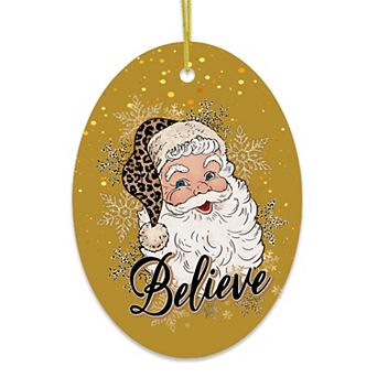 Vintage Believe Santa Christmas Ornament, Oval Version 2