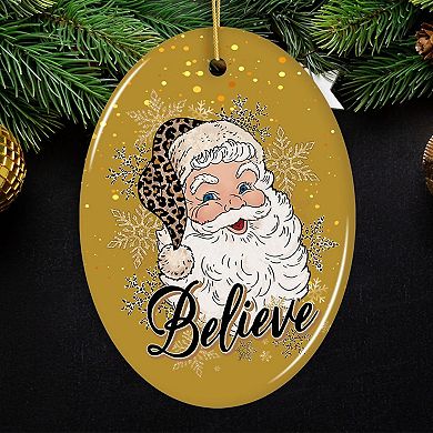 Vintage Believe Santa Christmas Ornament, Oval Version 2