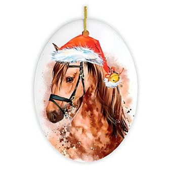Watercolor Horse Christmas Ornament, Oval Version