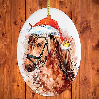Watercolor Horse Christmas Ornament, Oval Version