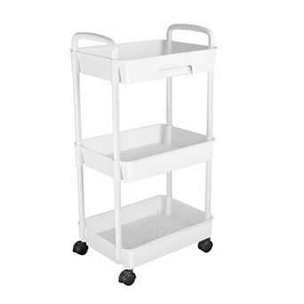 3 tier Rolling Utility Cart with Drawer, Lockable 360° Wheels for Bedroom, Bathroom, Kitchen