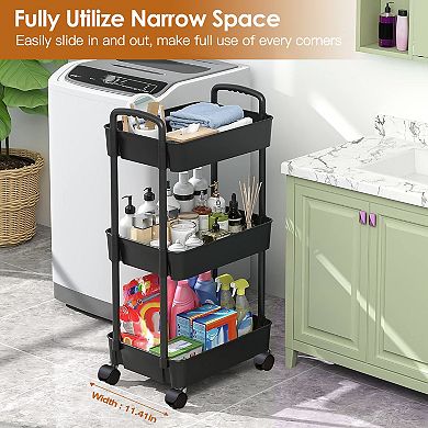 3-Tier Rolling Utility Cart with Drawer, Lockable 360° Wheels for Bedroom, Bathroom, Kitchen
