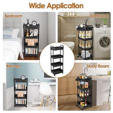 3-Tier Rolling Utility Cart with Drawer, Lockable 360° Wheels for Bedroom, Bathroom, Kitchen