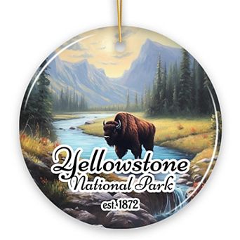 Artistic Yellowstone National Park Christmas Ornament, Gift for Nature Lovers, Circle Version