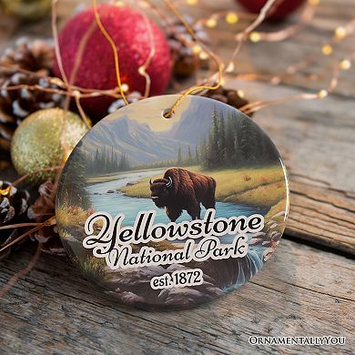 Artistic Yellowstone National Park Christmas Ornament, Gift for Nature Lovers, Circle Version