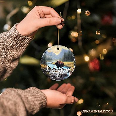 Artistic Yellowstone National Park Christmas Ornament, Gift for Nature Lovers, Circle Version