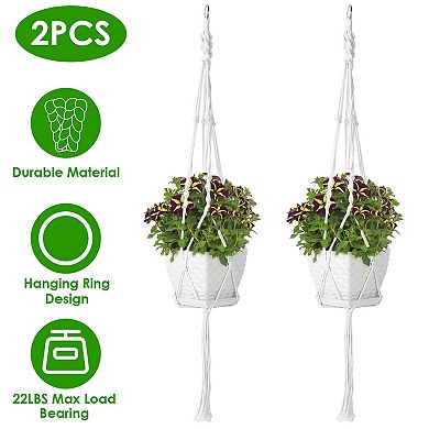2Pcs Cotton Rope Plant Hangers 40in Flowerpot Net Bags with 4 Legs, Fit 411in Pots