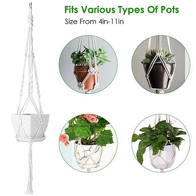 2Pcs Cotton Rope Plant Hangers 40in Flowerpot Net Bags with 4 Legs, Fit 411in Pots