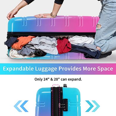 Merax Hardshell Luggage Sets 3 Piece Gradient Color Expandable Suitcase with Spinner Wheels