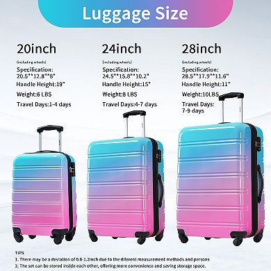 Merax Hardshell Luggage Sets 3 Piece Gradient Color Expandable Suitcase with Spinner Wheels