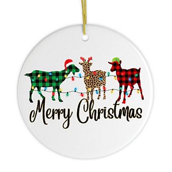 Plaid Goats Merry Christmas Ornament