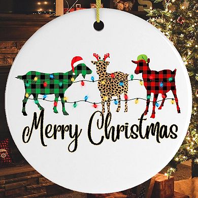 Plaid Goats Merry Christmas Ornament