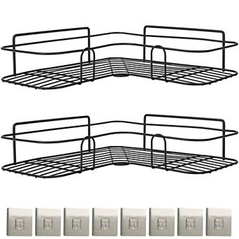 2 pc Corner Shower Caddy Wall Mounted Rack Bathroom Storage Organizer with Adhesive Hooks
