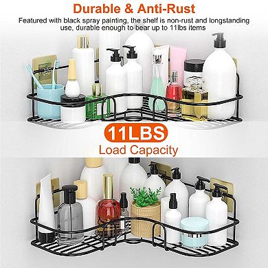 2Pcs Corner Shower Caddy Wall Mounted Rack Bathroom Storage Organizer with Adhesive Hooks