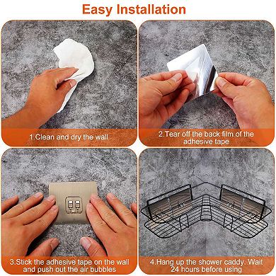 2Pcs Corner Shower Caddy Wall Mounted Rack Bathroom Storage Organizer with Adhesive Hooks