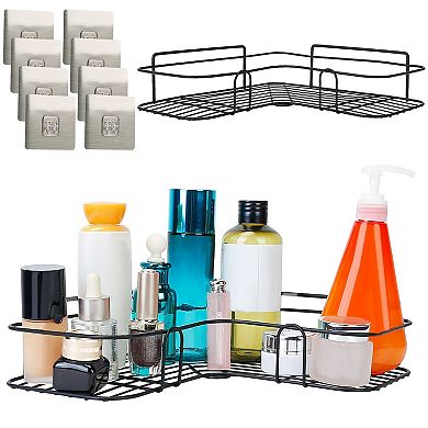 2Pcs Corner Shower Caddy Wall Mounted Rack Bathroom Storage Organizer with Adhesive Hooks