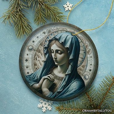 Holy Madonna Virgin Mary in Prayer Ceramic Ornament, Religious Painting Souvenir And Decor