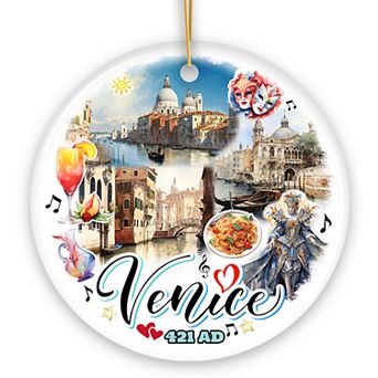 Artistic Venice Unique Cultural Christmas Ornament, Vintage Italy Gift and Keepsake Souvenir, Circle