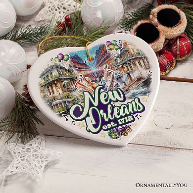 Festive New Orleans Handcrafted Ornament, Mardi Gras Souvenir and Louisiana Christmas Gift, Heart