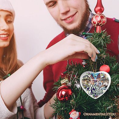 Festive New Orleans Handcrafted Ornament, Mardi Gras Souvenir and Louisiana Christmas Gift, Heart