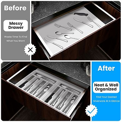 2Pcs Silverware Organizer Utensil Flatware Organizer Kitchen Drawer
