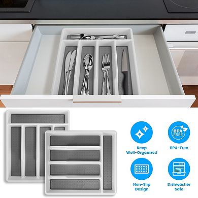 2Pcs Silverware Organizer Utensil Flatware Organizer Kitchen Drawer