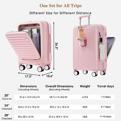 Merax Luggage Sets 3 Piece, Front Opening Design Airline Certified Carry On Luggage Set