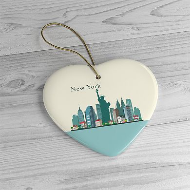 New York City Ornament, Minimalist NYC Christmas Decoration, Heart Version